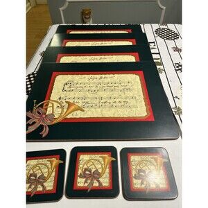 Pimpernel England Jingle Bells Christmas Holly Cork Backed Placemats & Coasters